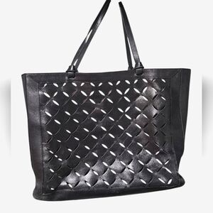 KATE SPADE Laser Cut Leather Large Tote Bag In Black.